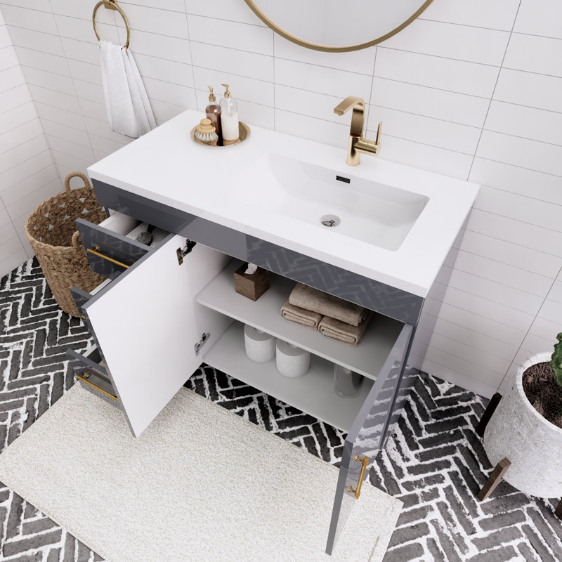 Meuble-lavabo simple l 42 po, Gris brillant
