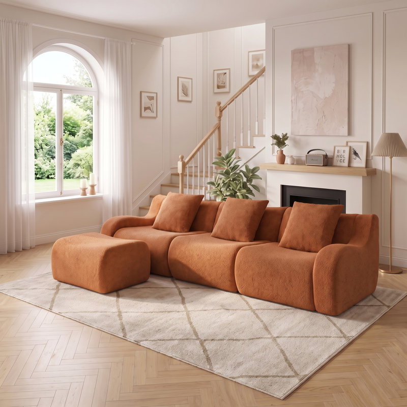 Canapé modulaire en forme de L sans os, aucun assemblage requis, accoudoirs courbés, conception antidérapante, emballé sous vide pour le salon et le bureau