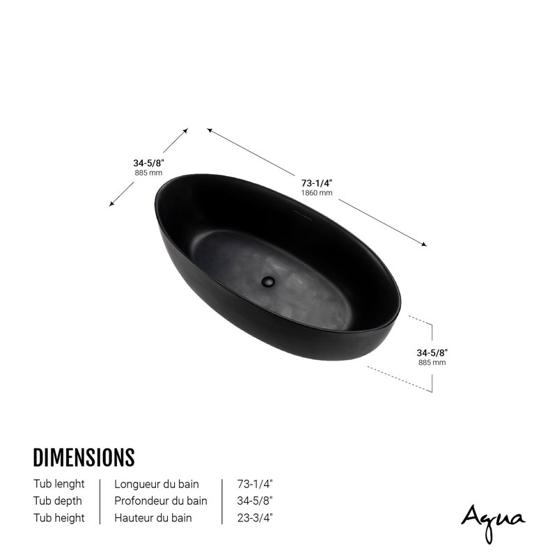 Baignoire de trempage autoportante 66 po x 35 po, Noir mat