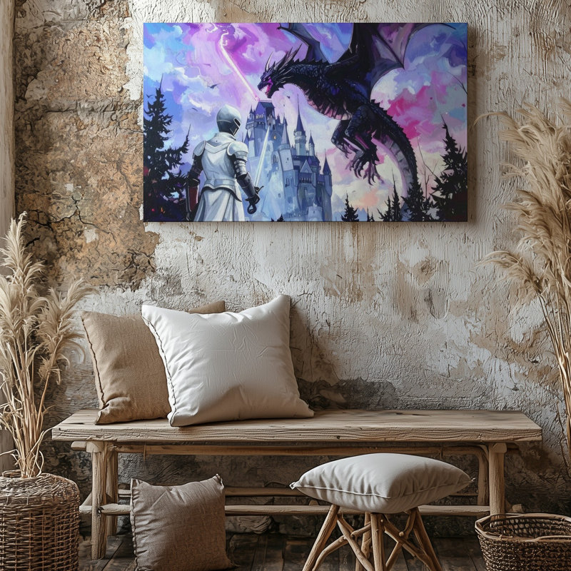 Art mural sur toile, chevalier contre dragon fantôme, H 9 po x l 12 po