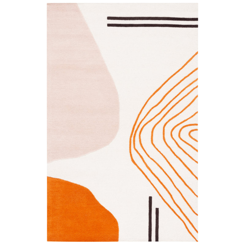 Tapis ivoire / rouille en laine fait à la main Felipe, Rectangle 5 pi x 8 pi