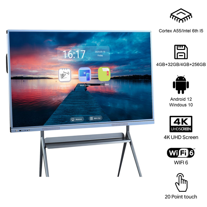 JYXCN 65 "Smart Board 4K, tableau blanc multi-touch double OS et affichage interactif de partage sans fil Smartboard pour la formation, les bureaux