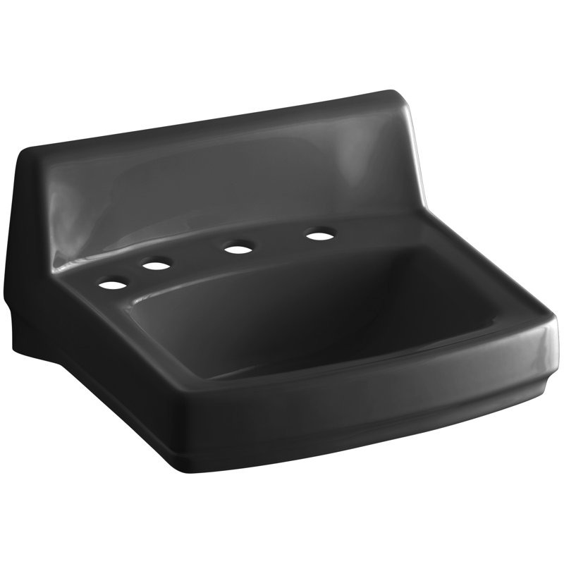 Greenwich Ceramic 21" Wall Mount Bathroom Sink with Overflow, Black, 4" Centers