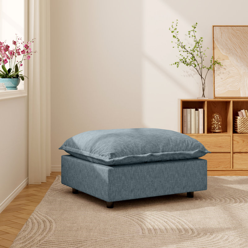 Repose-pieds Gracey Linen Upholstery, Bleu