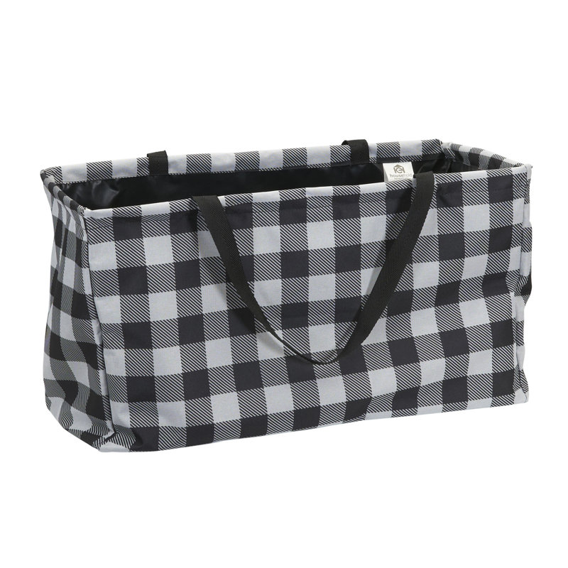 Sac fourre-tout rectangulaire en toile Krush avec poignées et doublure en vinyle résistant à l'eau, Bison carreauté