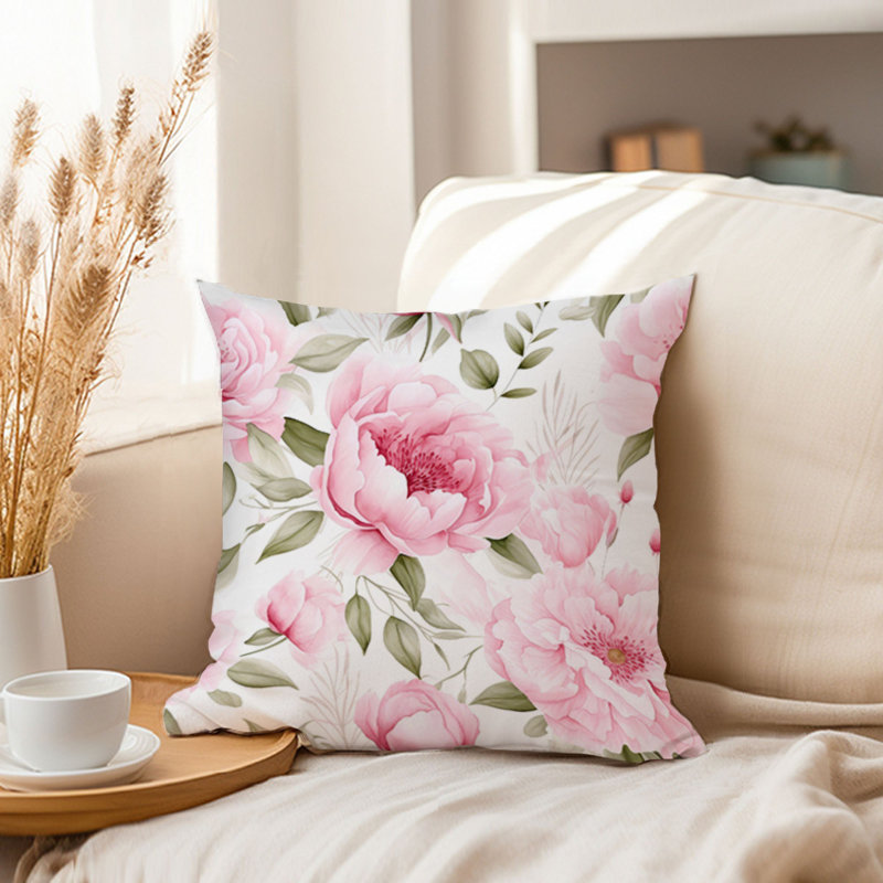Dreams III Modern Throw Pillow Cover, Square 18", Pink/Green, 166606