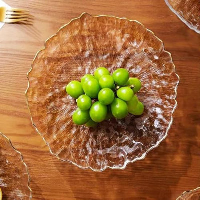 Bol à salade en verre irrégulier en forme de fleur de lotus, bols à mélanger pour fritistes, collations, desserts et glaces (assiette avec bordure dorée limpide, 9,6 po (ensemble de 4))