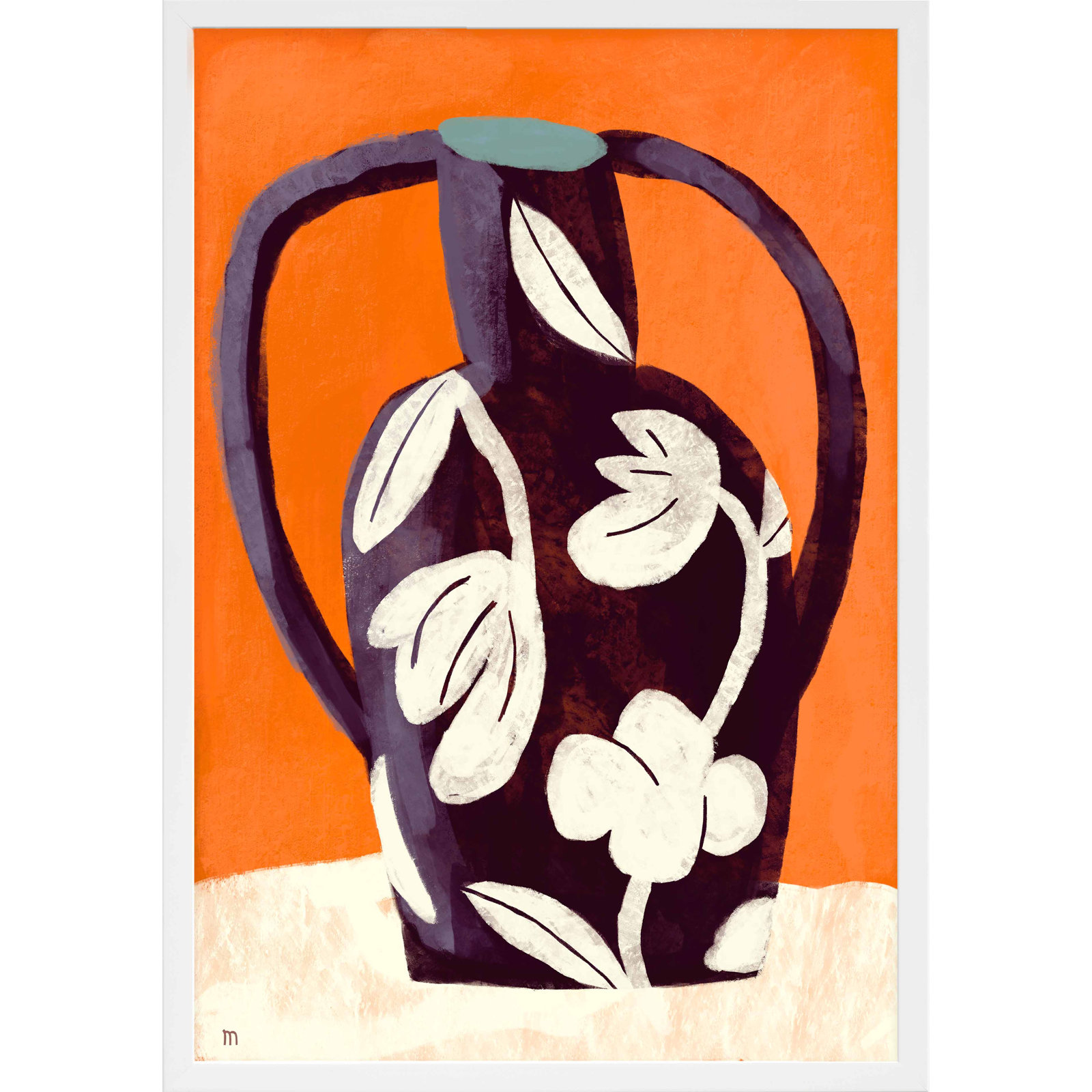 Black Vase White Flowers by Marco Marella For Studio M, 25" H x 17.5" W, White Framed Paper