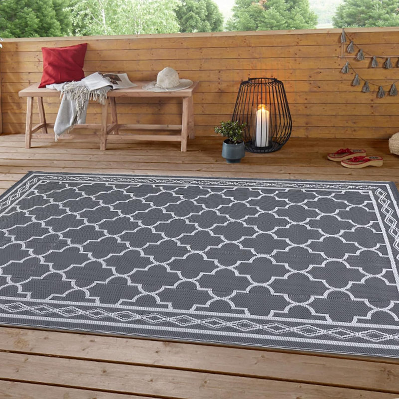 Waterproof Outdoor Plastic Straw Rug – Modern Geometric Patio, Camping & RV Mat with Portable Bag and 4 Stakes