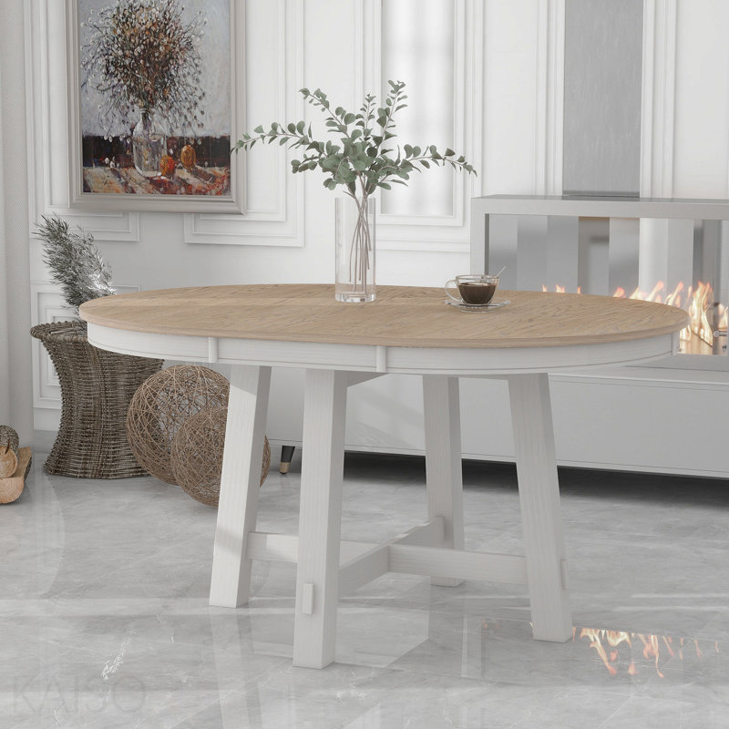 Table de salle à manger extensible Farmhouse, Blanc, Brun
