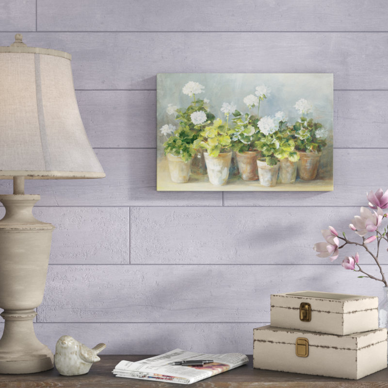 " White Geraniums " by Danhui Nai Painting Print, 12" H x 18" W