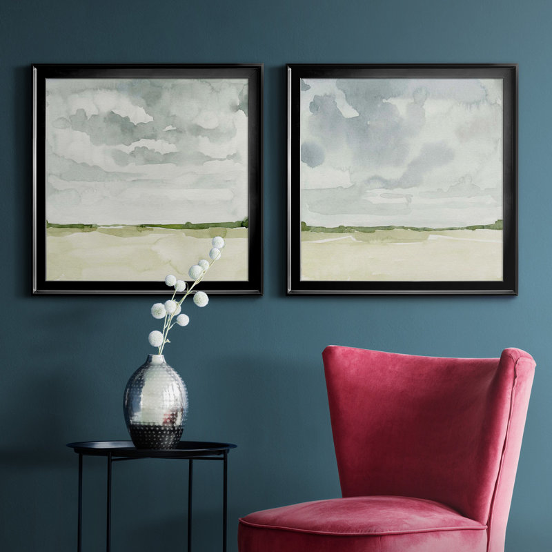 Ensemble de cadres photo 2 pièces Field After Rain I, H 17,5 po x l 35 po x P 1,5 po, Toile avec cadre noir, Pas de tapis
