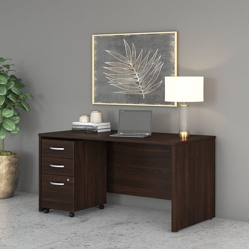 Bureau de direction Studio C avec classeur mobile, Black Walnut, 29.84" H x 59.45" W x 29.37" D