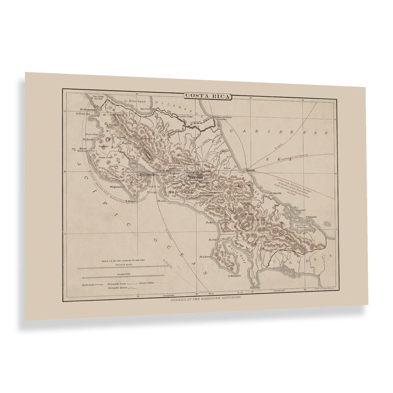 "1890 Costa Rica", reproduction sur papier, H 24 po x l 36 po