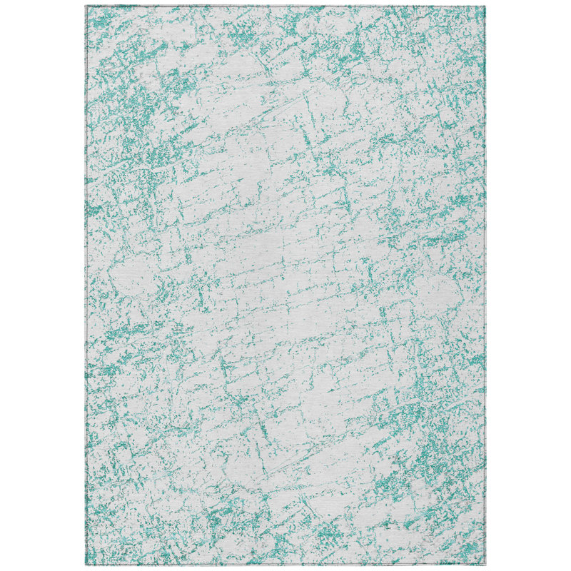 Tapis d'extérieur lavable abstrait bleu sarcelle et ivoire 8 pi x 10 pi