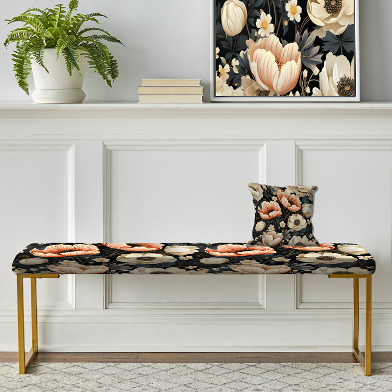 Banc rembourré or, Vintage Classic Peach Floral Paradise