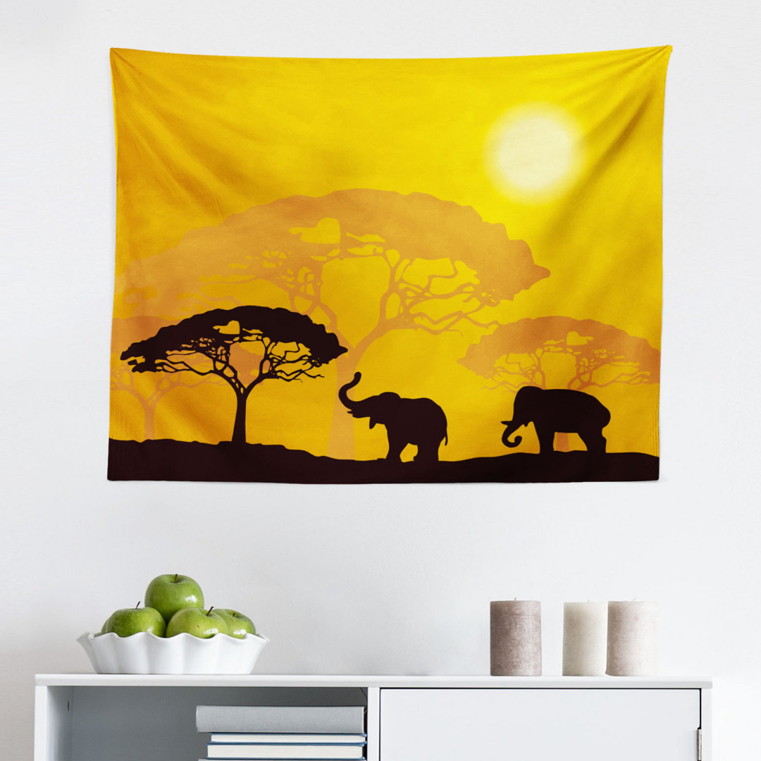 Wandbehang Wildtiere Tiere Sonne Strahlen Bäume Kunstdruck Silhouetten Sonnenuntergang Schatten