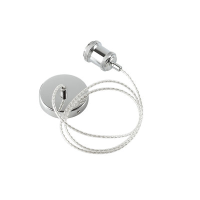 1.5M Suspension Kit 1 Light Polished Chrome/Clear Twisted Cable, E27 Max 60W, C/W Ceiling Bracket