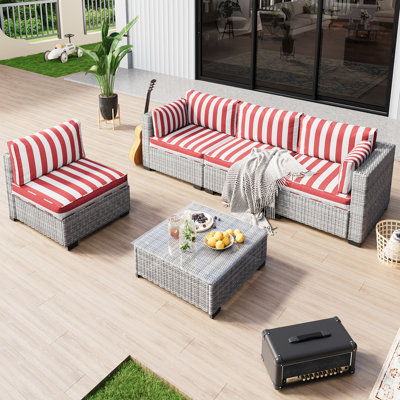 𝗣𝗿𝗲- 𝗮𝘀𝘀𝗲𝗺𝗯𝗹𝗲𝗱 𝗖𝗵𝗮𝗶𝗿𝘀, Rattan Patio Furniture Sets Outdoor Sectional Conversation Sofa With Thick Cushions For Seating