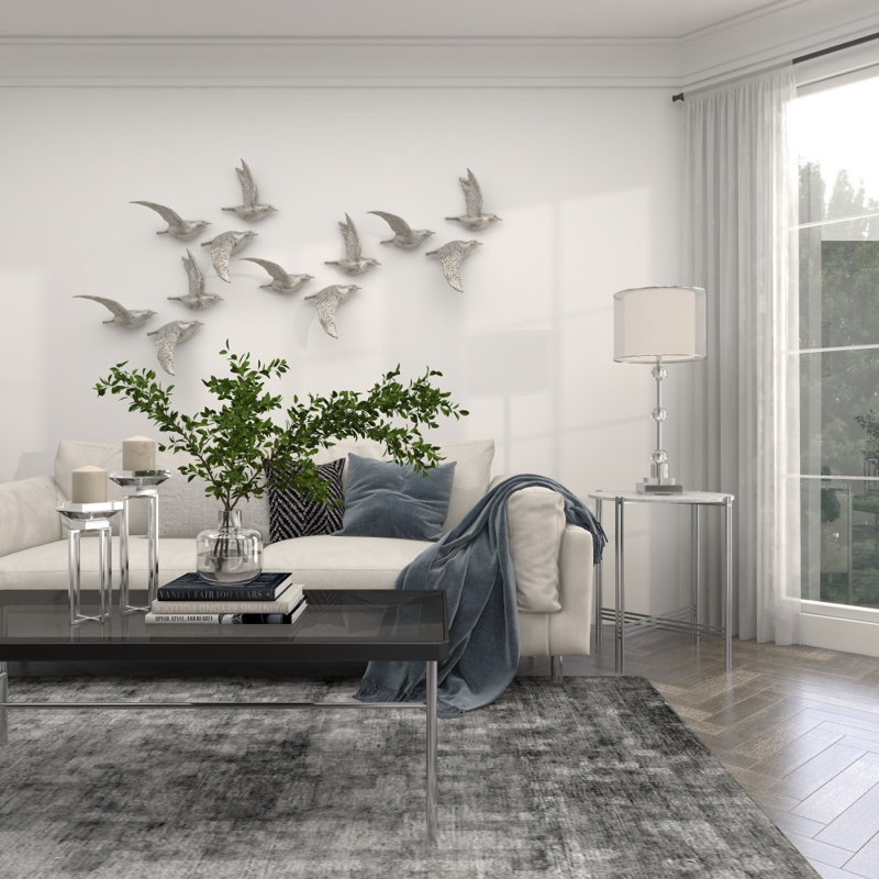 Polystone Metallic 3D Floating Bird Home Wall Decor Set of 3, Silver, 10" H X 10" W X 3" D