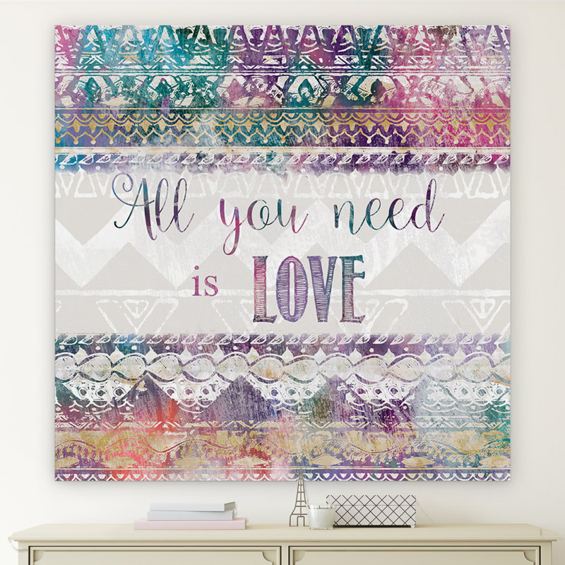«Boho Love», reproduction d'impression sur toile tendue, H 32 po x l 32 po x P 1,5 po