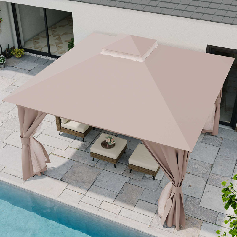 Pavillon de jardin en acier, Kaki, H 112,8 po x l 144 po x P 144 po