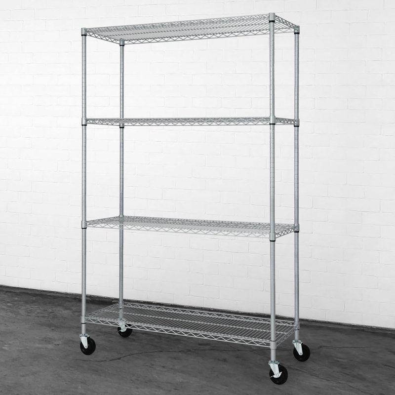 CAPHAUS NSF Commercial Heavy Duty 4-Tier Adjustable Wire Shelving w/Wheels & Leveling Feet, 48 x 18 x 76, Sliver, Silver