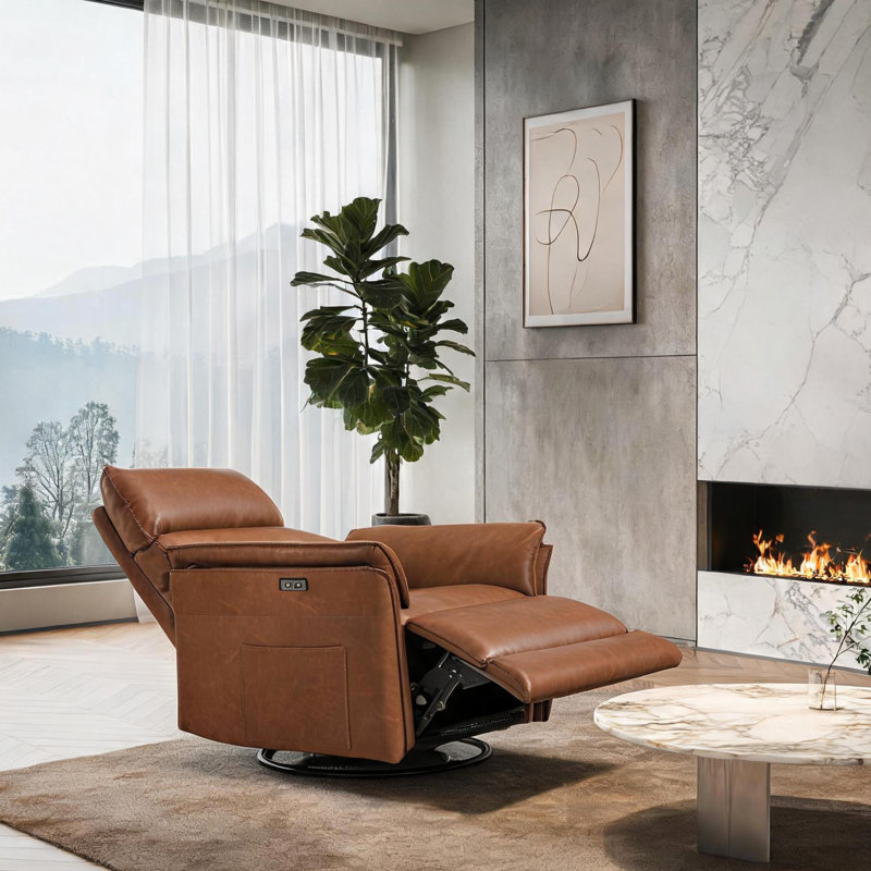Fauteuil inclinable électrique en similicuir, Brun