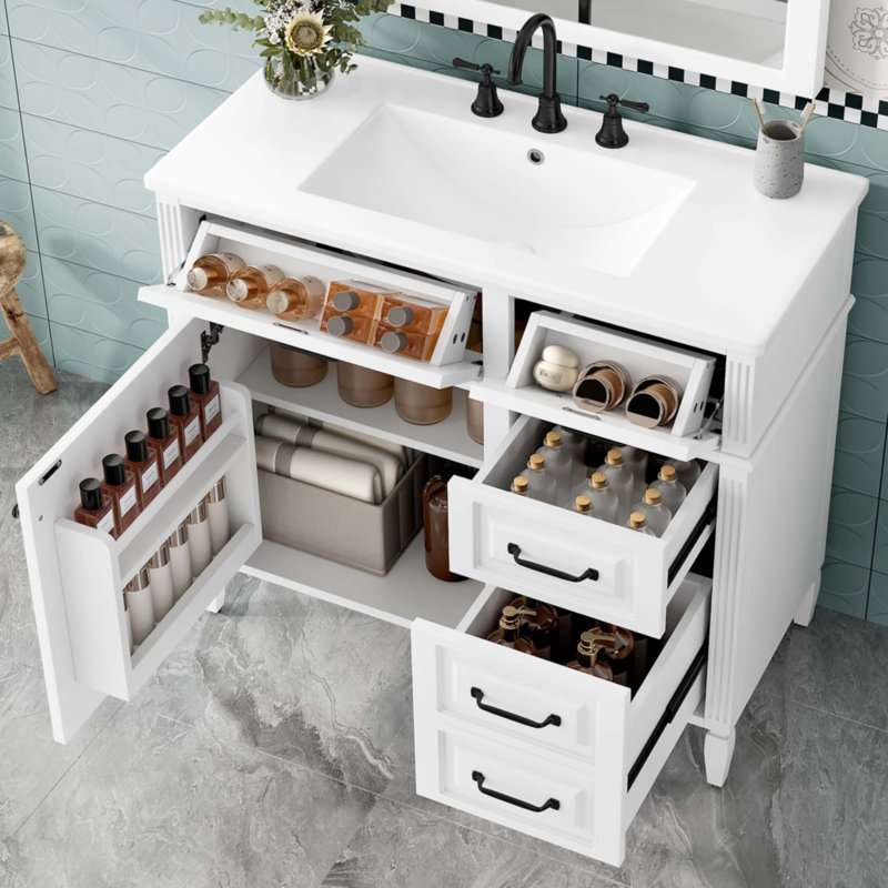 Meuble-lavabo 36 po avec comptoir en céramique, Blanc