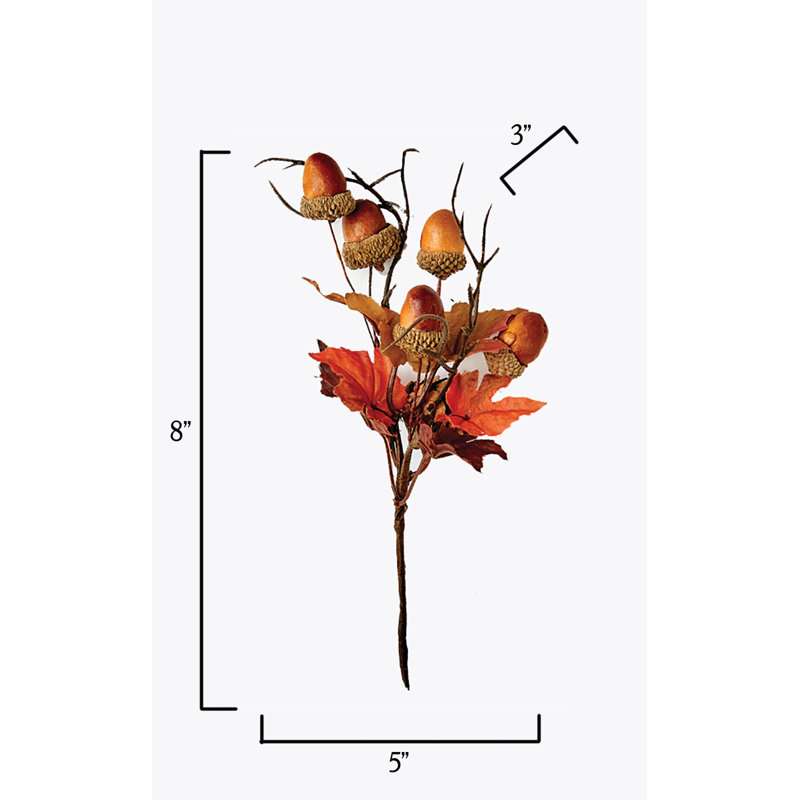 8" Artificial Fall Maple Leaves and Acorn Spray