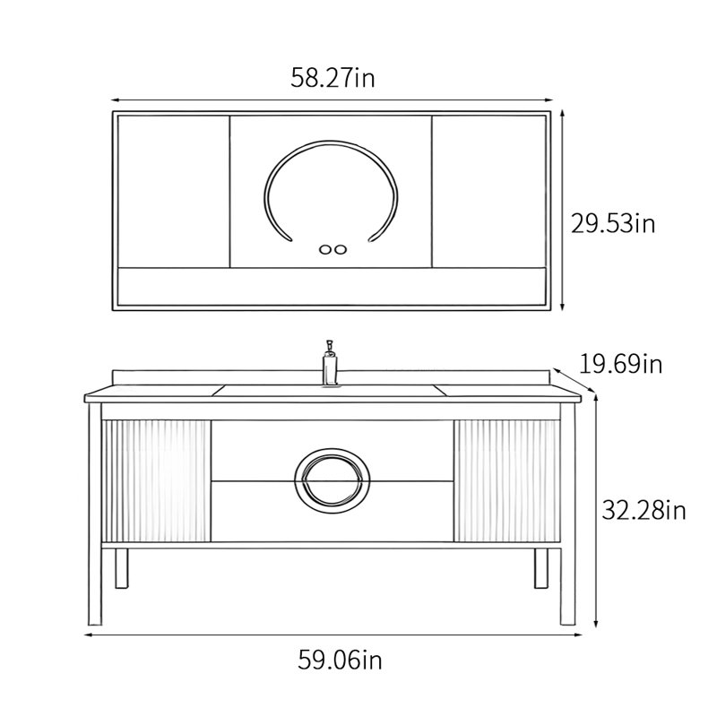 Armoire de salle de bain simple de style chinois moderne, 59"