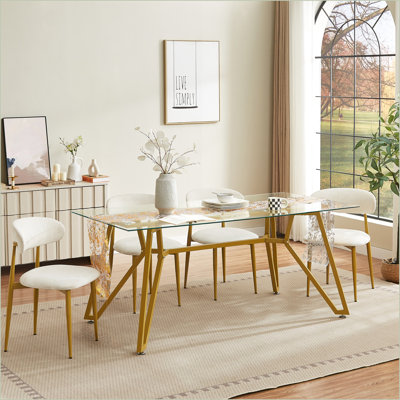 Tables de salle à manger | Mesa de Comedor, verre rectangulaire moderne de 70,9 po, pieds en métal doré, 8 places assises, pour le bureau de la salle à manger salon | doré