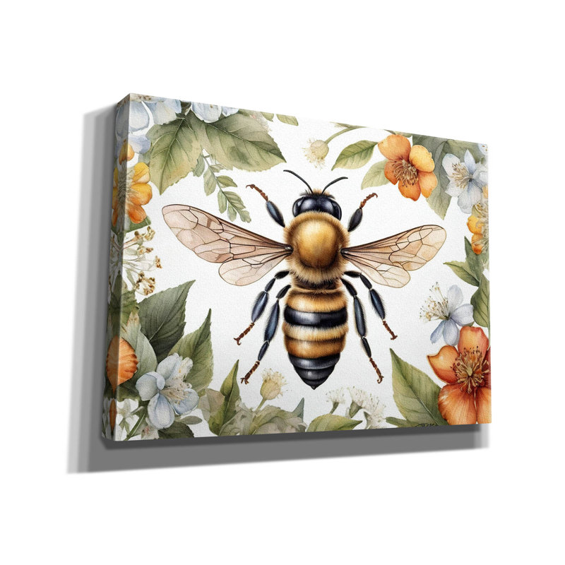 «Bee Parmi Watercolor Flowers» par Momart, art mural sur toile, H 40 po x l 54 po x P 1,5 po