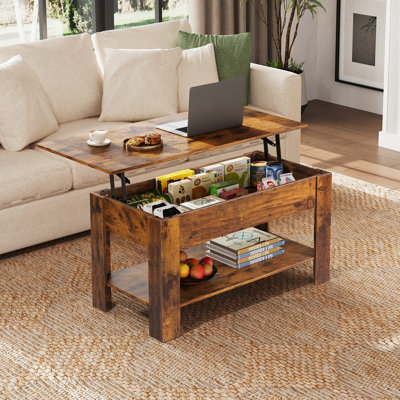  Table basse à plateau relevable Sparta avec rangement et tablette ouverte, table basse moderne, table basse carrée pour le salon et le bureau personnel