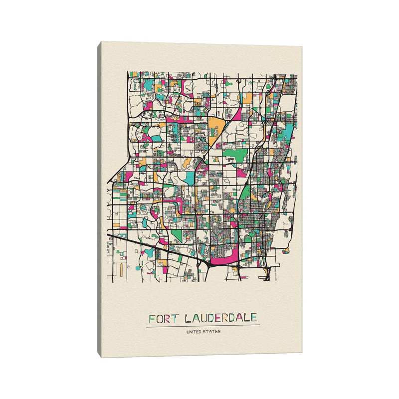 «Fort Lauderdale, Florida Map» par Ayse Deniz Akerman - impression sur toile tendue, H 60 po x l 40po x P 1,5 po