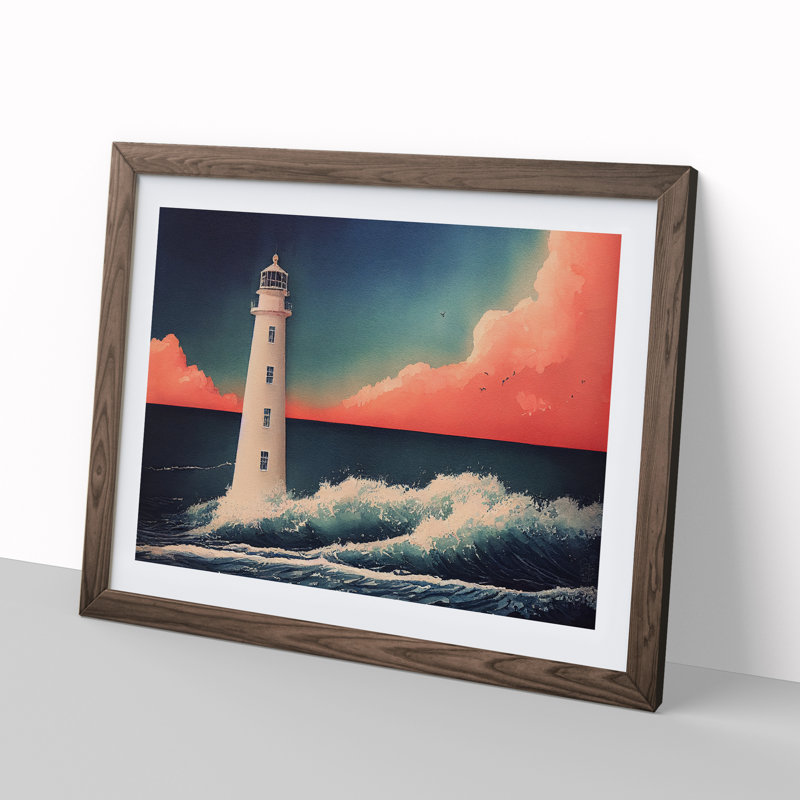 Lighthouse In Watercolour Vol.3 1 Piece Single Picture Frame Wall Art, 34cm H x 46cm W, Brown