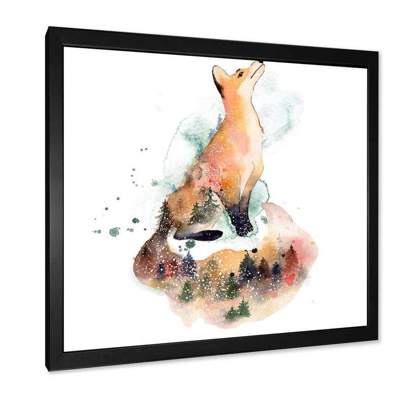 Dessin de renard orange I - Impression sur toile, H 36 po x l 36 po x P 1 po, Cadre noir