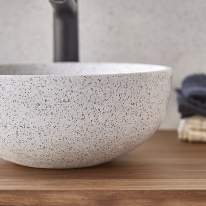 Tikamoon Elea 32mm L x 32mm W Natural Premium Terrazzo Round Sink, White