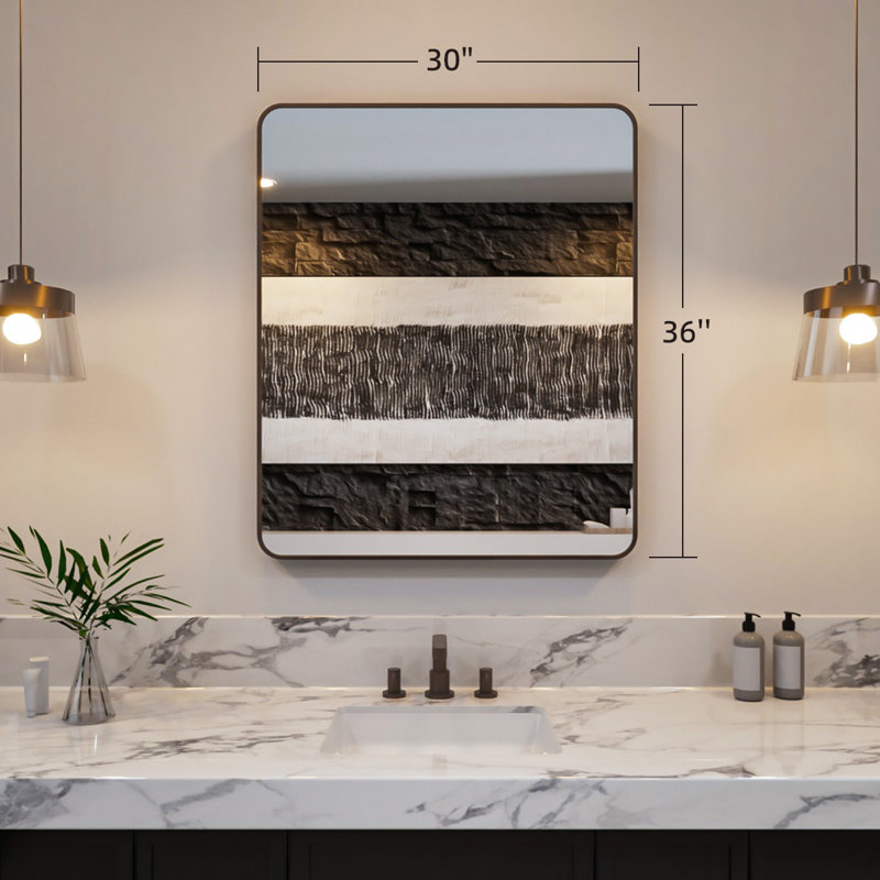 Round Metal Frame Hanging Wall Bathroom Mirror, 36' x 30", Oil Rubbed Bronze