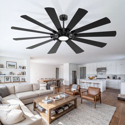 Ventilateur de plafond à 62 pales de 62/72 pouces avec lumière et télécommande, moteur à courant continu réversible silencieux, grand ventilateur à 6 vitesses avec DEL 3CCT, pour le salon