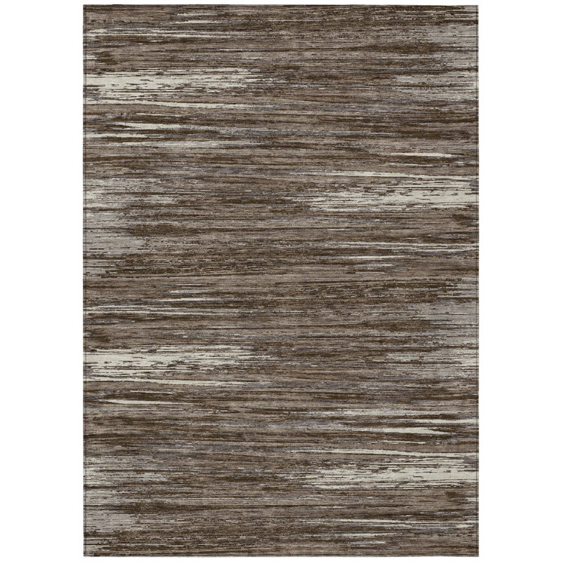 Tapis intérieur lavable rayé brun et ivoire 10 pi x 14 pi