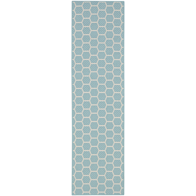 Kyee Geometric Reversible Indoor / Outdoor Area Rug in Aqua