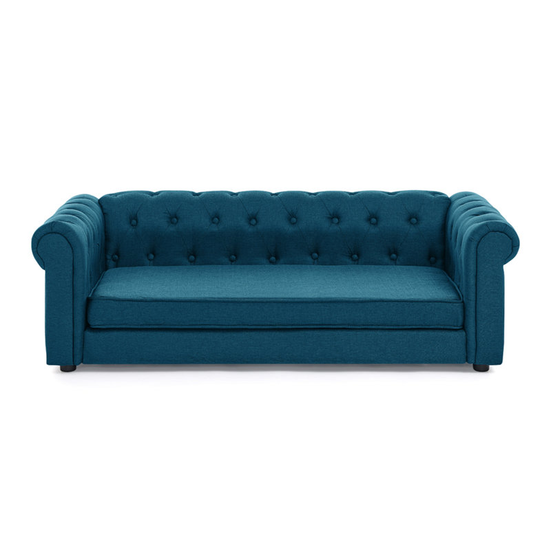 Élégant lit pour animaux de compagnie rectangulaire pour chiens grands et surdimensionnés, canapé-lit surélevé durable, canapé pour chien confortable, canapé pour chien en tissu de lin moderne et tendance - Bleu foncé