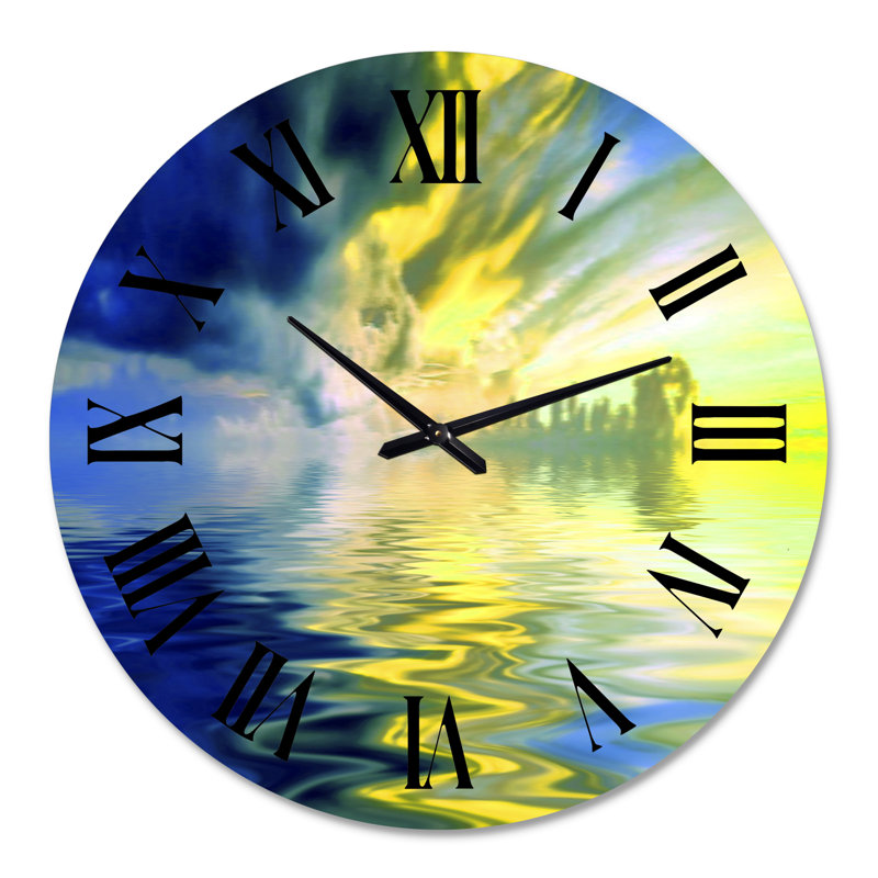 Yellow and Blue Seascape Reflection - Traditional wall clock, Medium