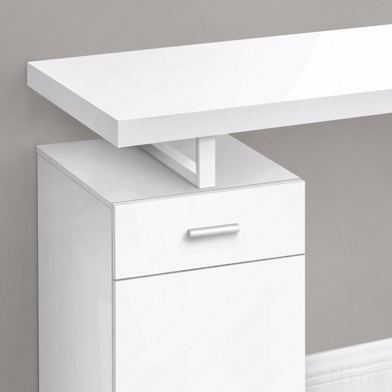 Bureau d'ordinateur, bureau personnel, ordinateur portable, installation à gauche, à droite, tiroirs de rangement, L 48 po, bureau, stratifié blanc, métal blanc, contemporain, moderne