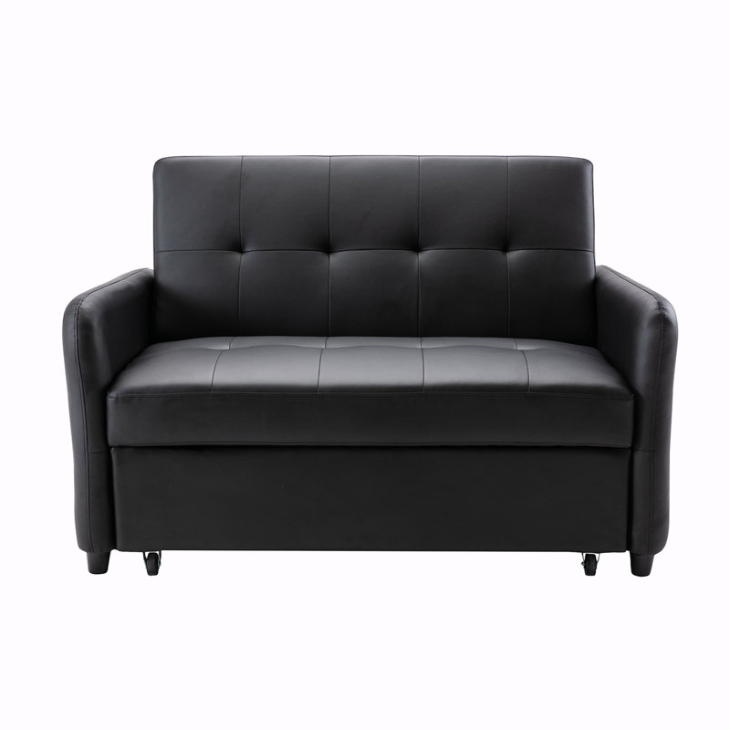 Canapé-lit en cuir végétalien 51,5 po, Similicuir noir, H 35 po x l 43,3 po x P 33,8 po