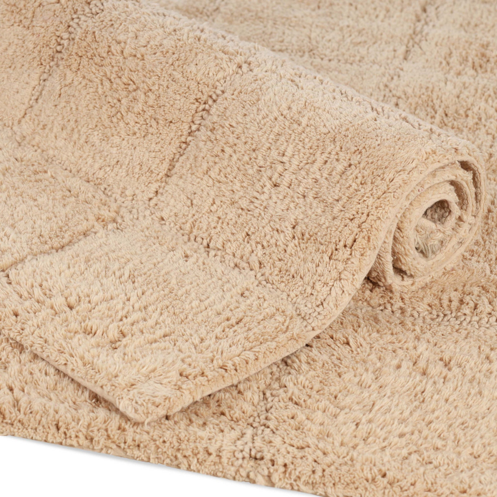Checkered Cotton Bath Rug, Checkers Taupe