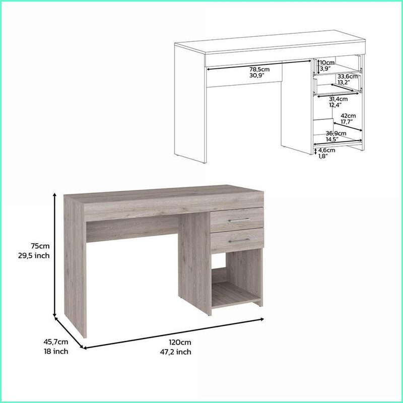 Bureaux, bureau d'ordinateur moderne de 47,2 po de largeur avec 2 tiroirs Tablette inférieure | Gris clair | Panneau de particules