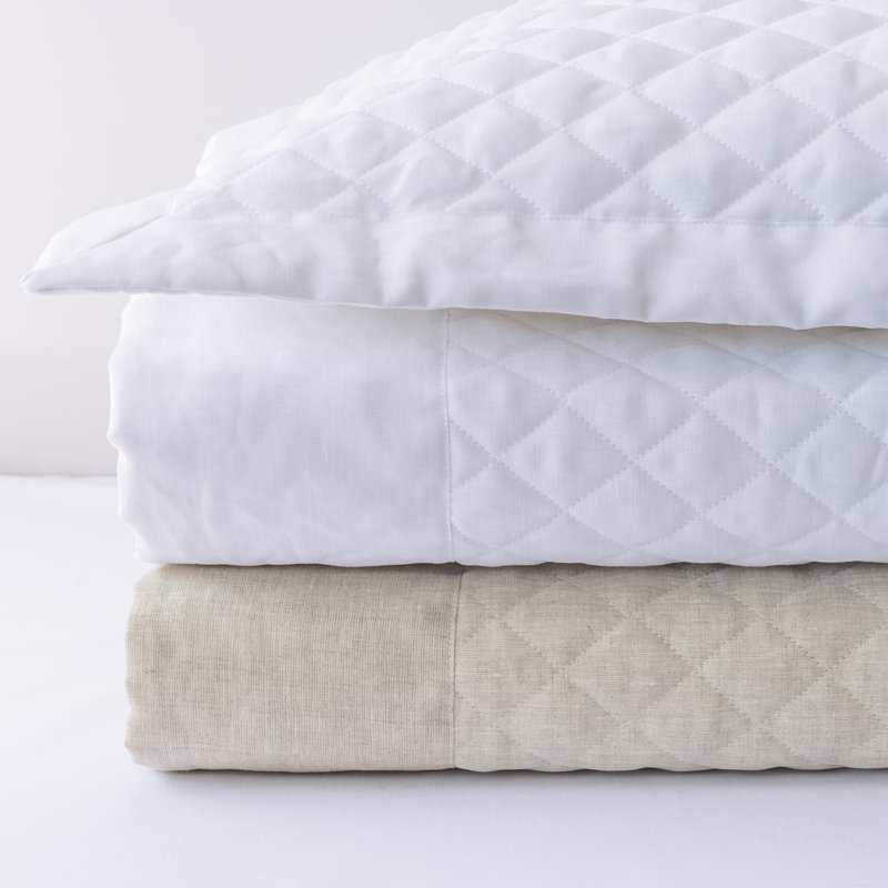 Hudson Linen_Quilted Coverlet, White
