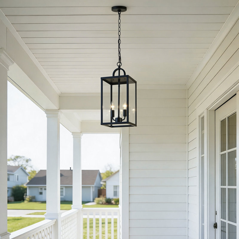 2-light Outdoor Hanging Lantern With Clear Glass Shade, Matte Black